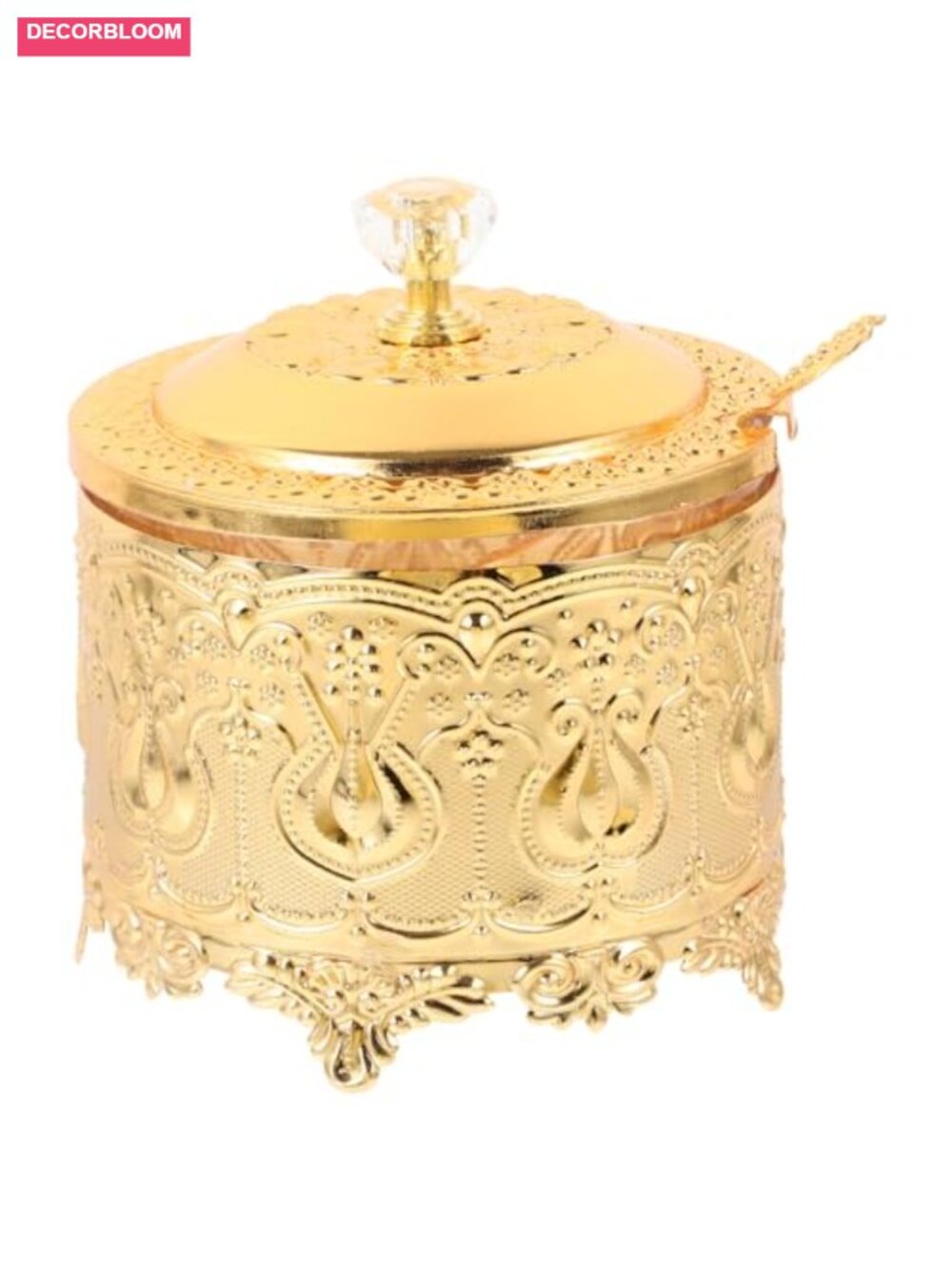 Embossed Candy Jar with Lid & Spoon Small European Style Sugar Bowl